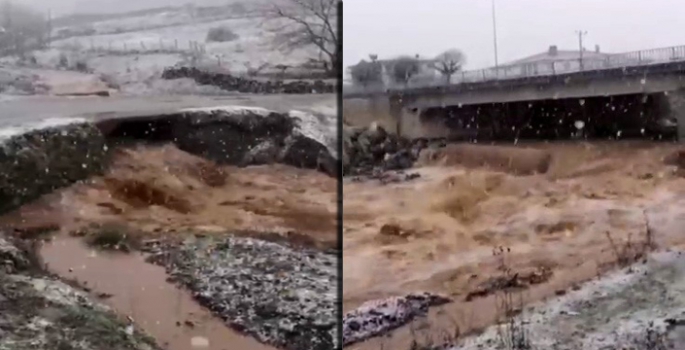 Yağış sonrası dereler taştı, sel nedeniyle yol çöktü